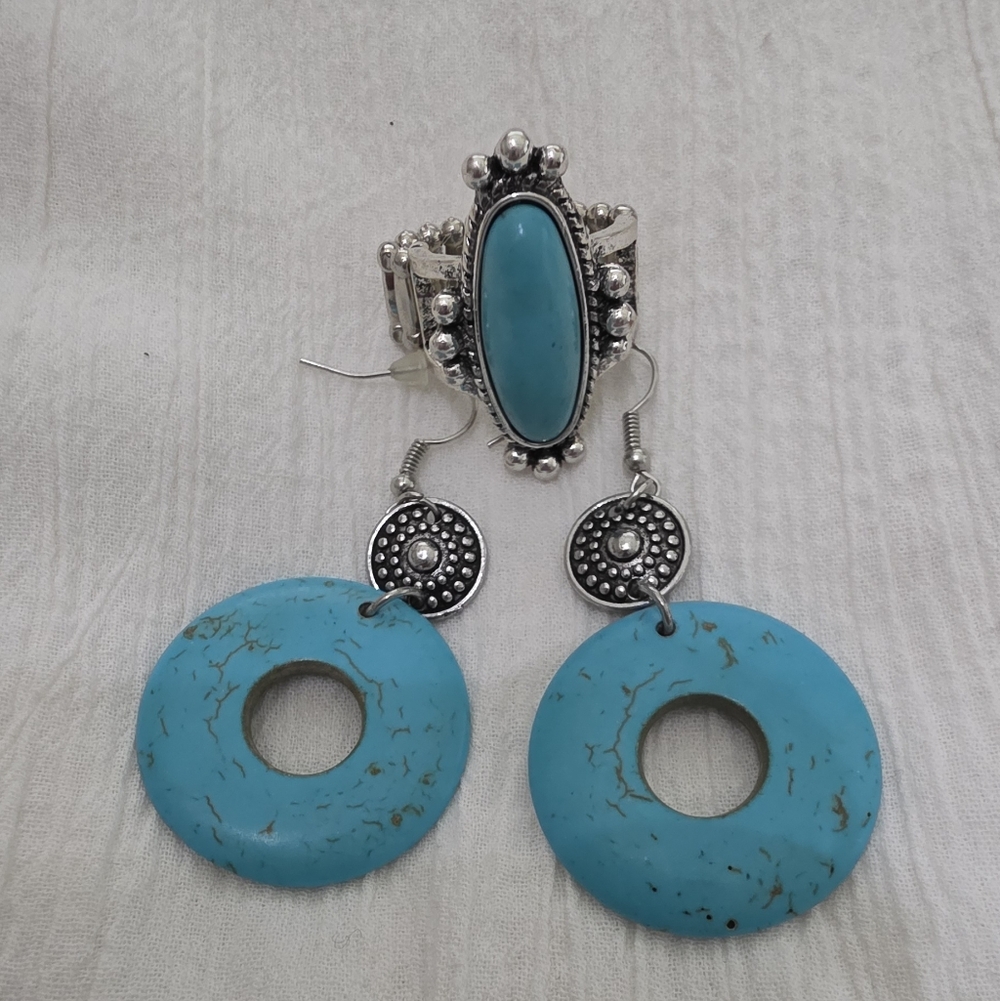 Paparazzi Turquoise and Silver Hoop Earrings